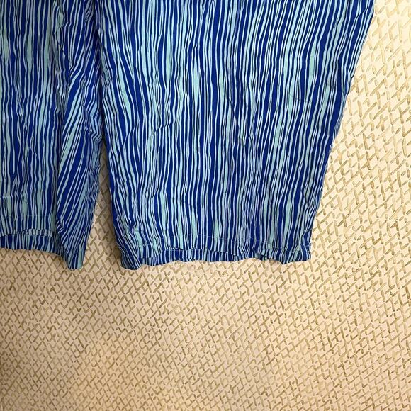 Hands To Hearts Blue Stripe Front-Tie Wide Leg Flowy Light Weight Pants Size L - Picture 3 of 9